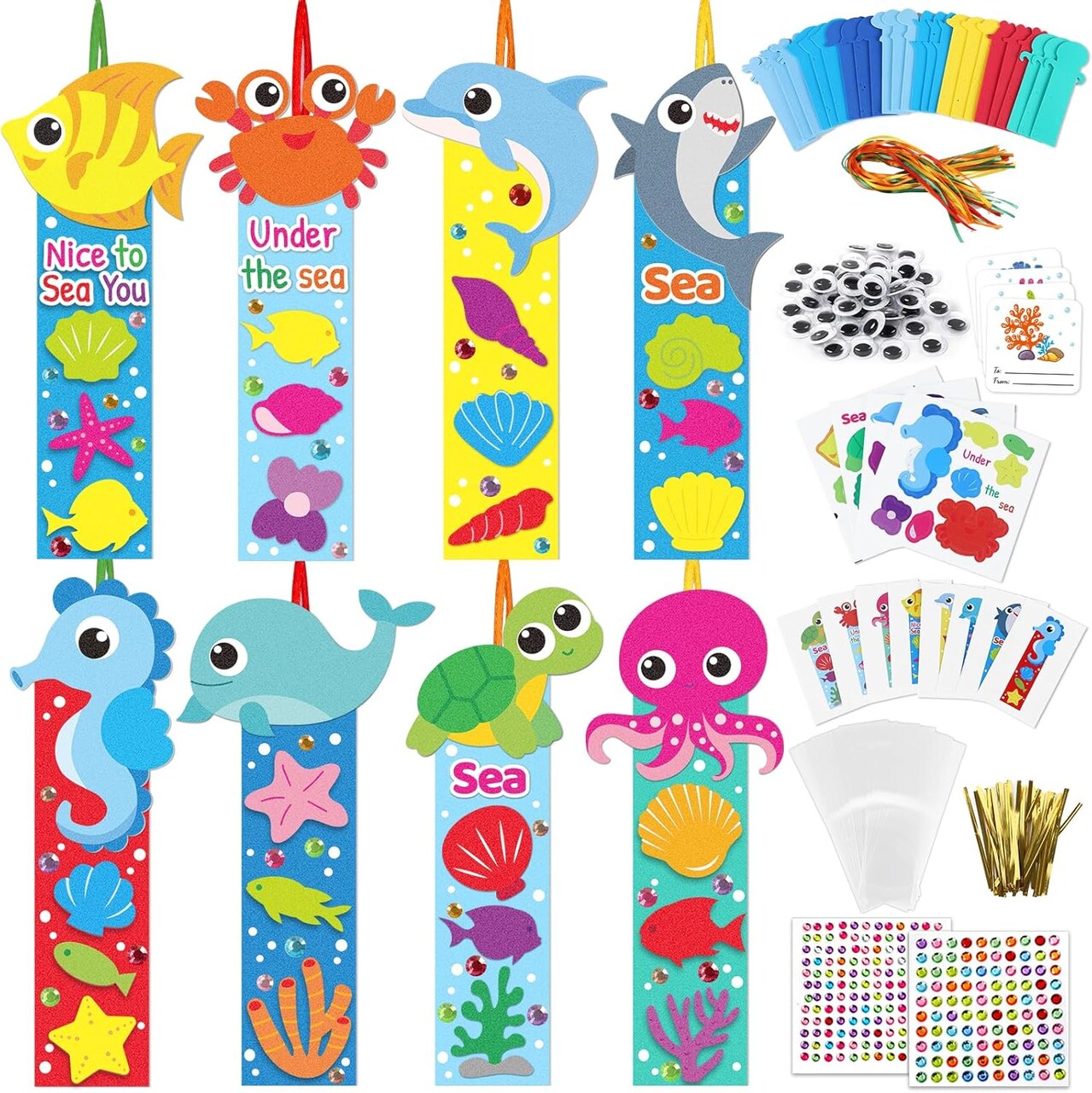 32 Sets Summer Ocean Animals Foam Craft for Kids Under The Sea Bookmark Craft DIY Arts Bulk Kit Beach Pool Party Favor Supplies DIY Gift for School Home Activities Party Favor Decorations
